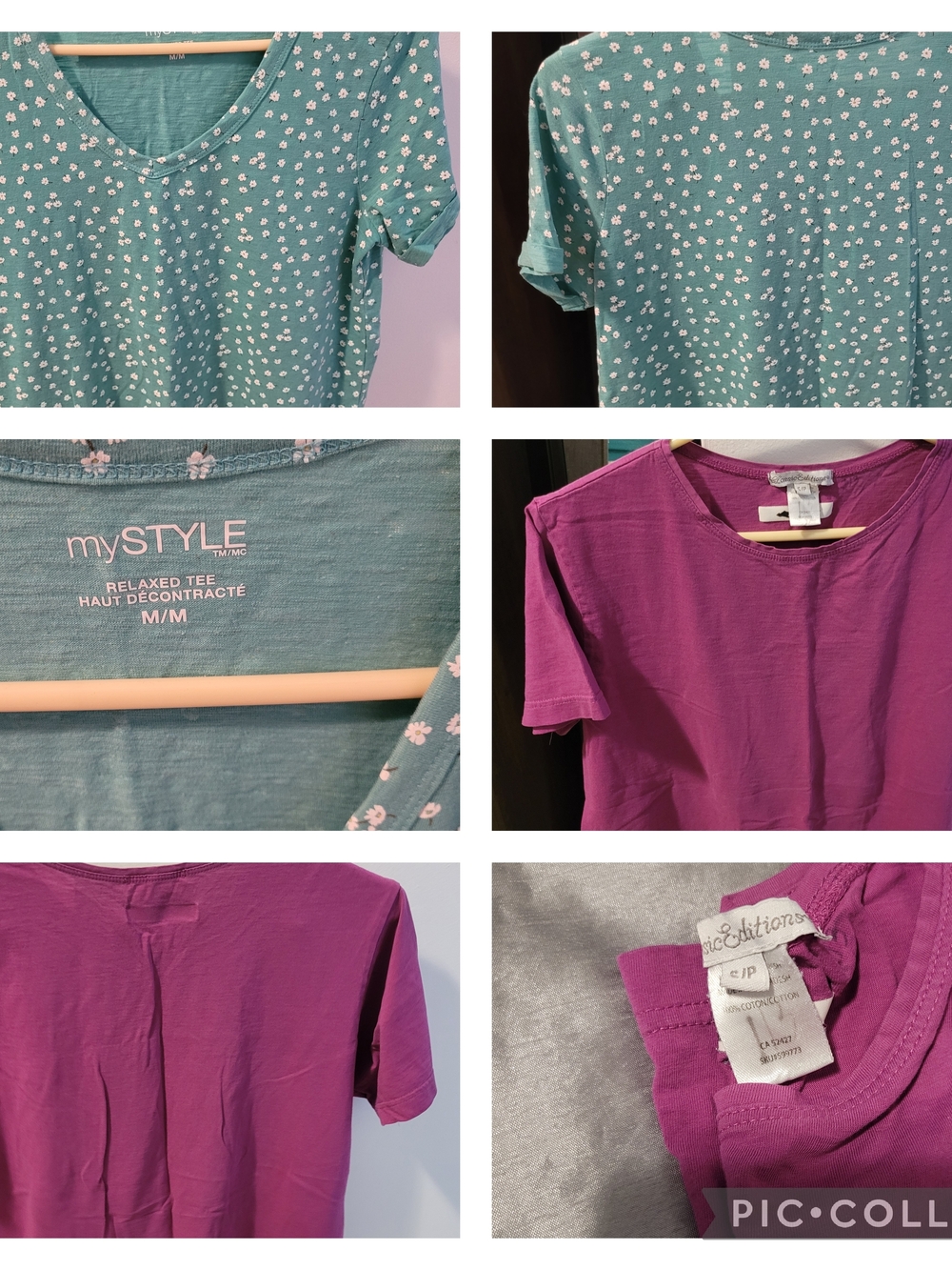 mySTYLE Teal Floral V-Neck Tee & Pink Crewneck Tee - Set of 2
